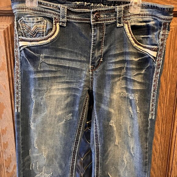 Plantini Holt Men's Low Rise Cowboy Slim Boot-cut Jeans 34x27 Distressed Stretch - Picture 8 of 16